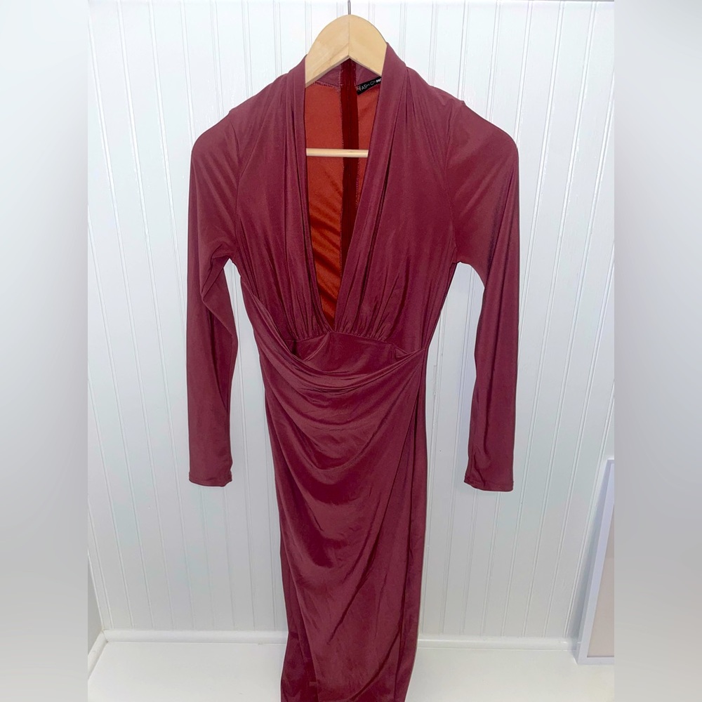 V Neck Slit Dress.